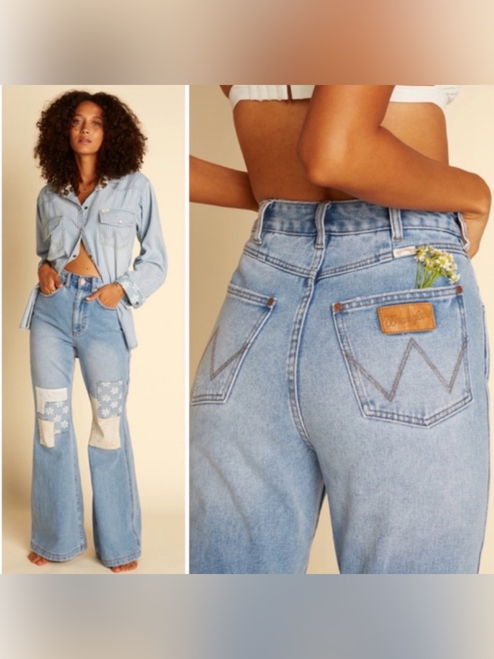 Billabong x Wrangler Light washed denim Wide-Leg Flare Jeans